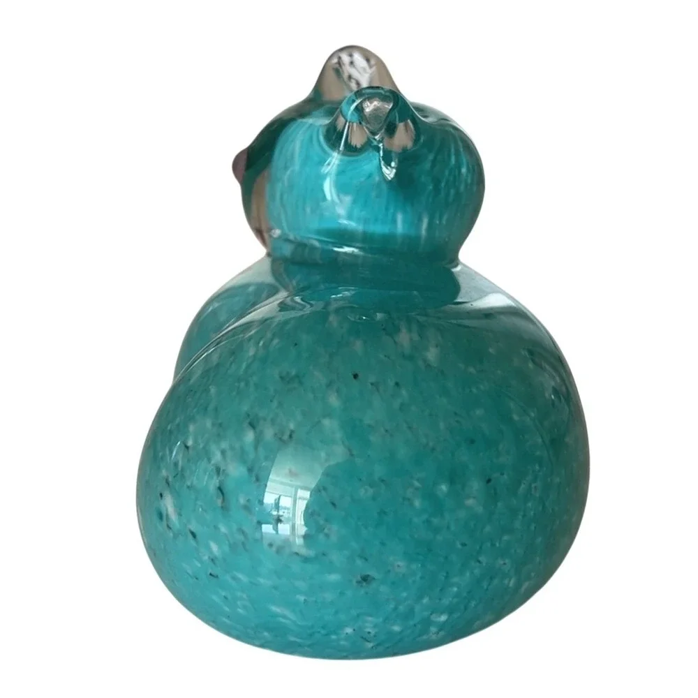 West Elm St. Jude‎ handblown teal blue glass cat figurine paperweight